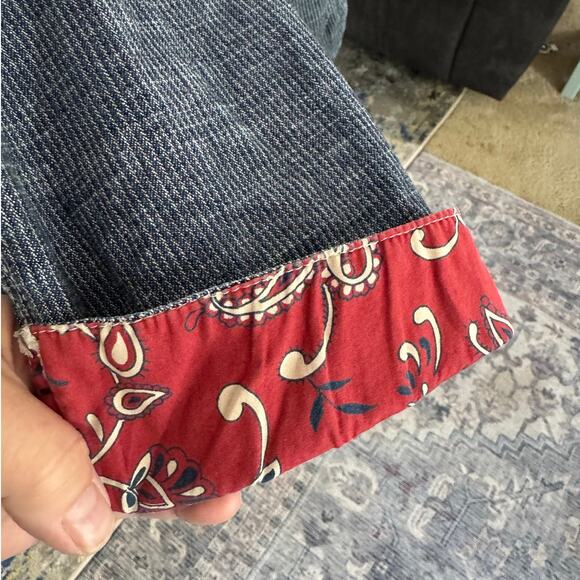 Sag Harbor Sport Hickory Stripe Denim Blouse Red Bandana Trim Womens Size 16 - Picture 8 of 10